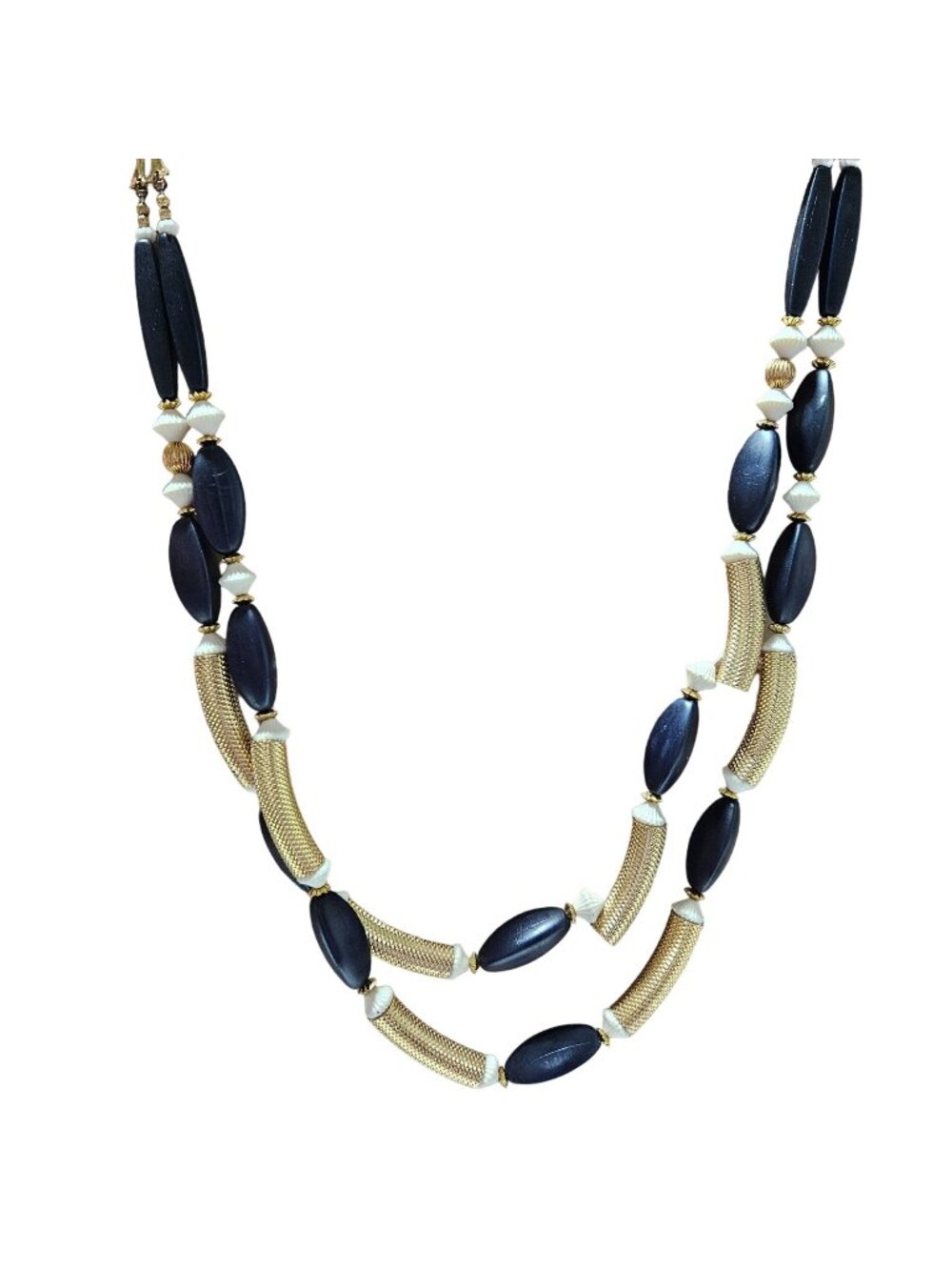 Vintage Beaded Necklace Black Gold Tone Statement Minimalist Fashion Jewelry